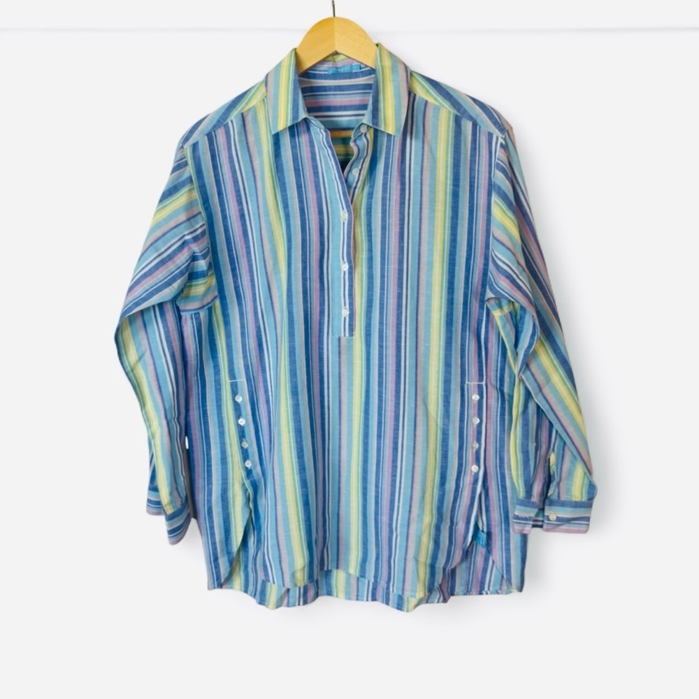J. McLaughlin Linen & Cotten Multicolor Striped Women's Blouse